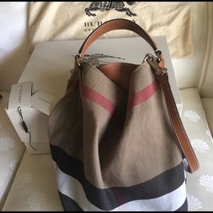 Authentic Burberry Canvas Check Ashby Hobo bag